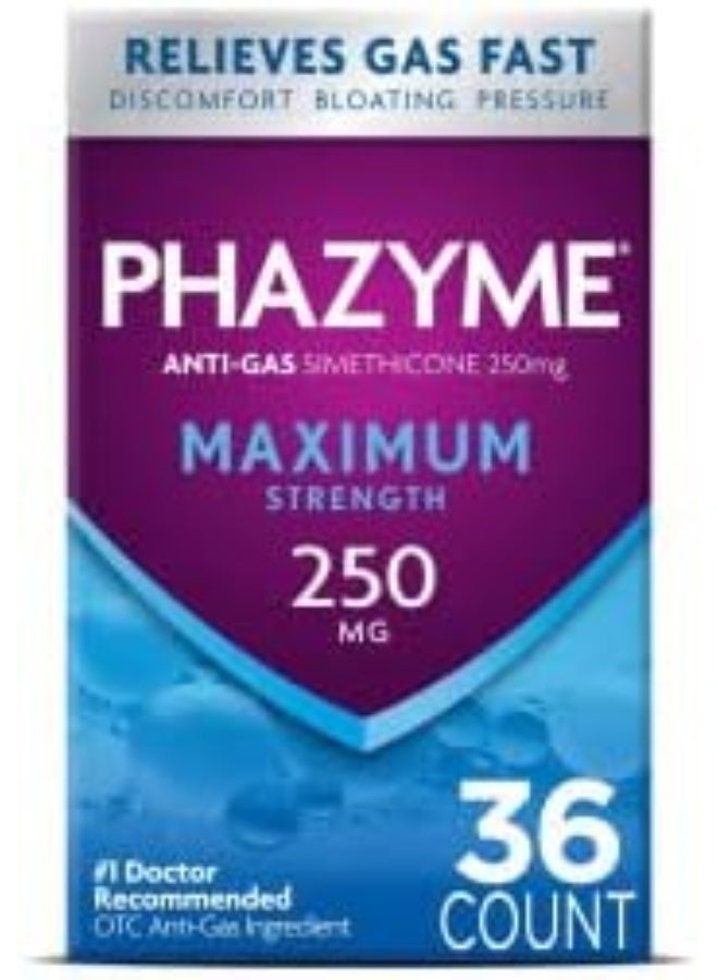 Phazyme Maximum Strength Gas and Bloating Relief | 250 mg Simethicone | 36 Fast GELS | Pack of 4 - Image 2